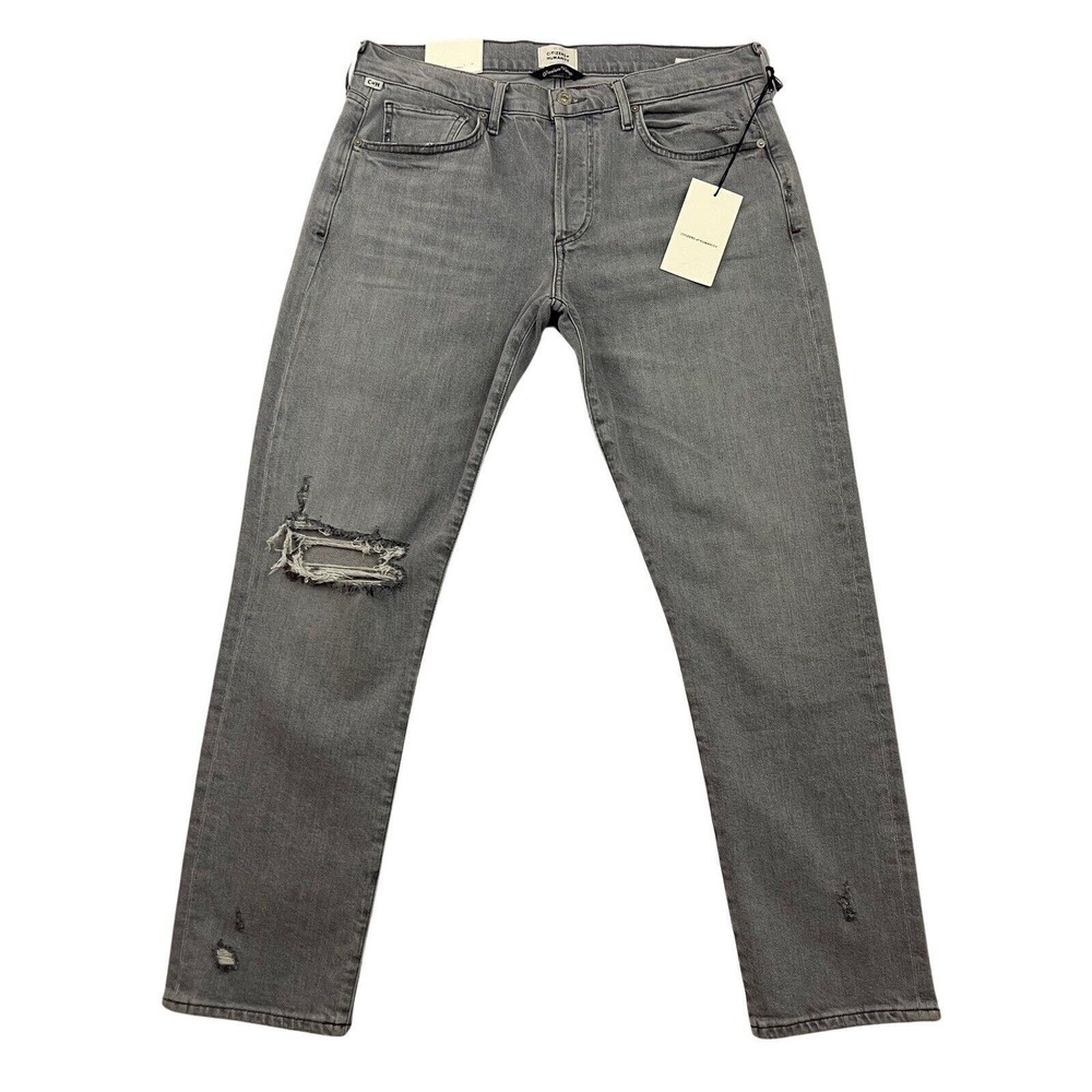 Citizens Of Humanity Straight Leg Jeans in Gray with Distressed Knee